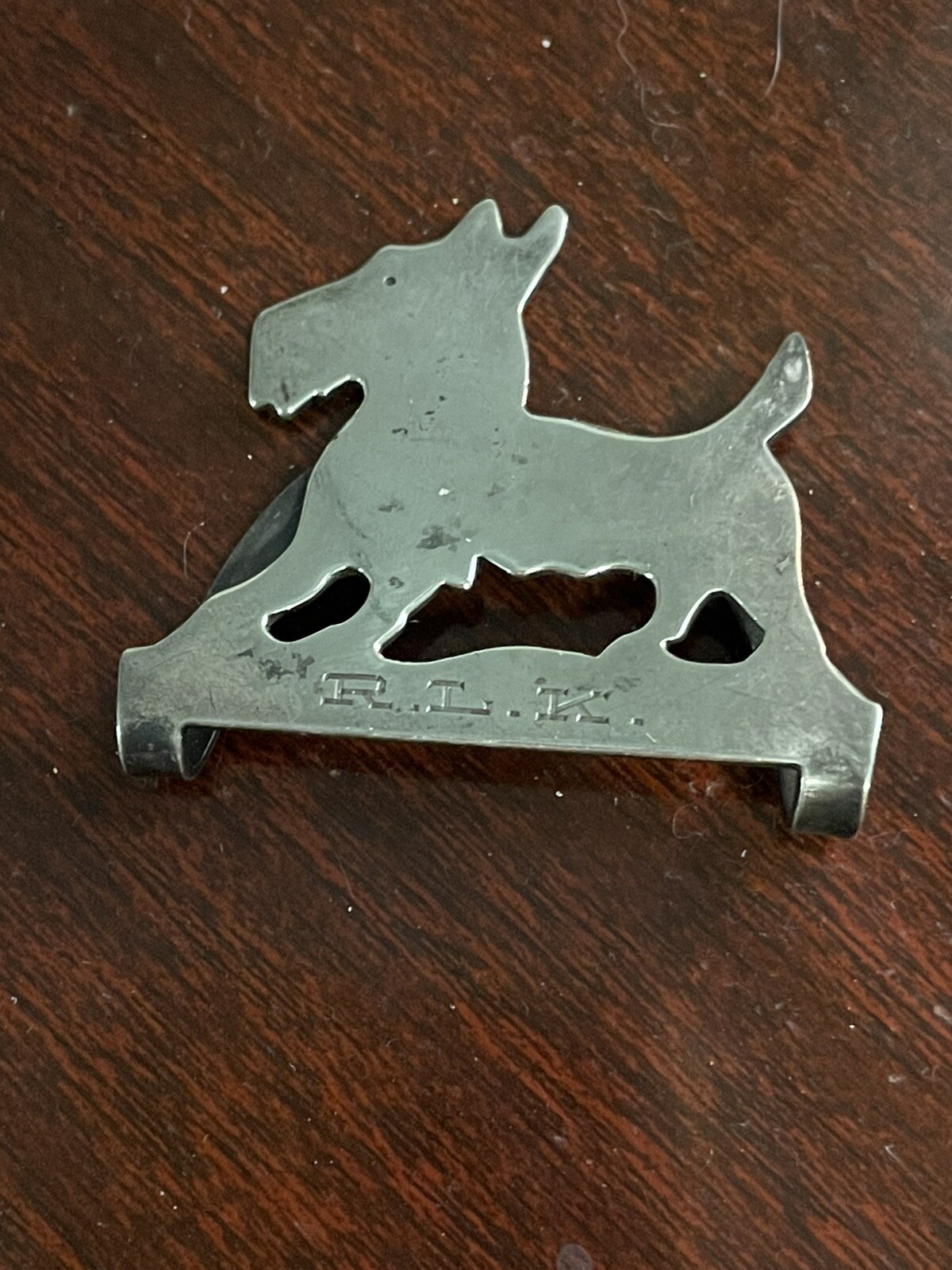 VINTAGE ANTIQUE STERLING SILVER NAPKIN CLIP RING ART DECO SCOTTY DOG