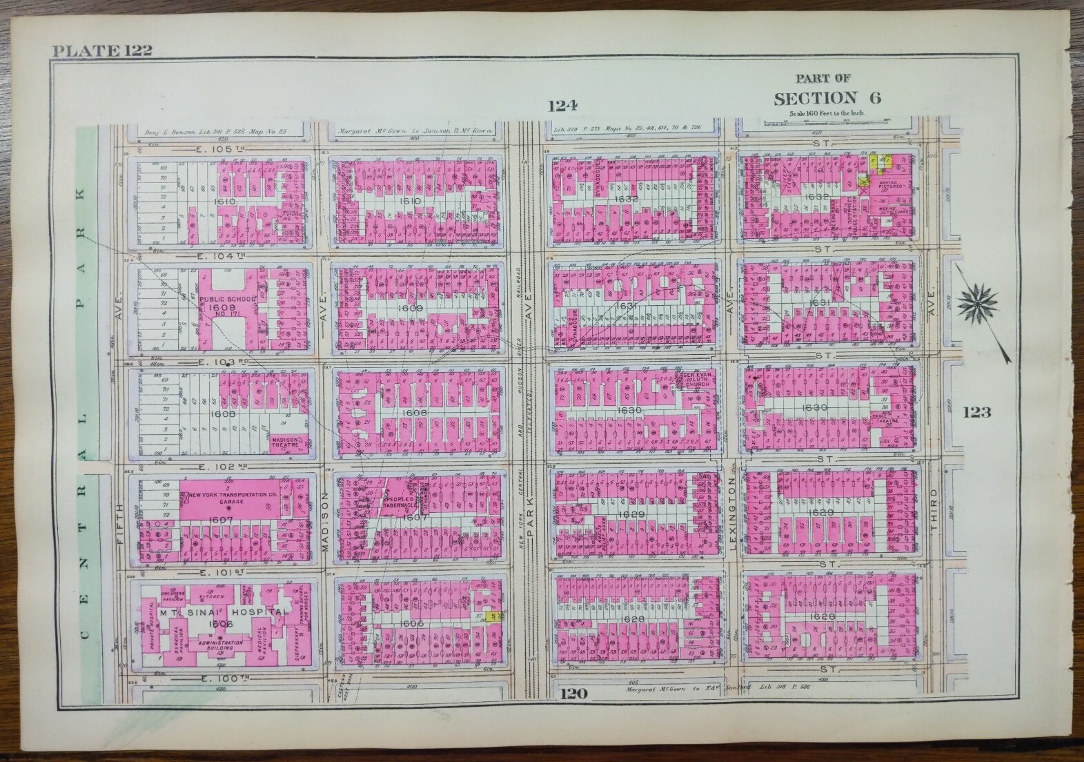 1916 EAST HARLEM MANHATTAN Map NEW YORK CITY NY ~ Old Antique Original MT SINAI