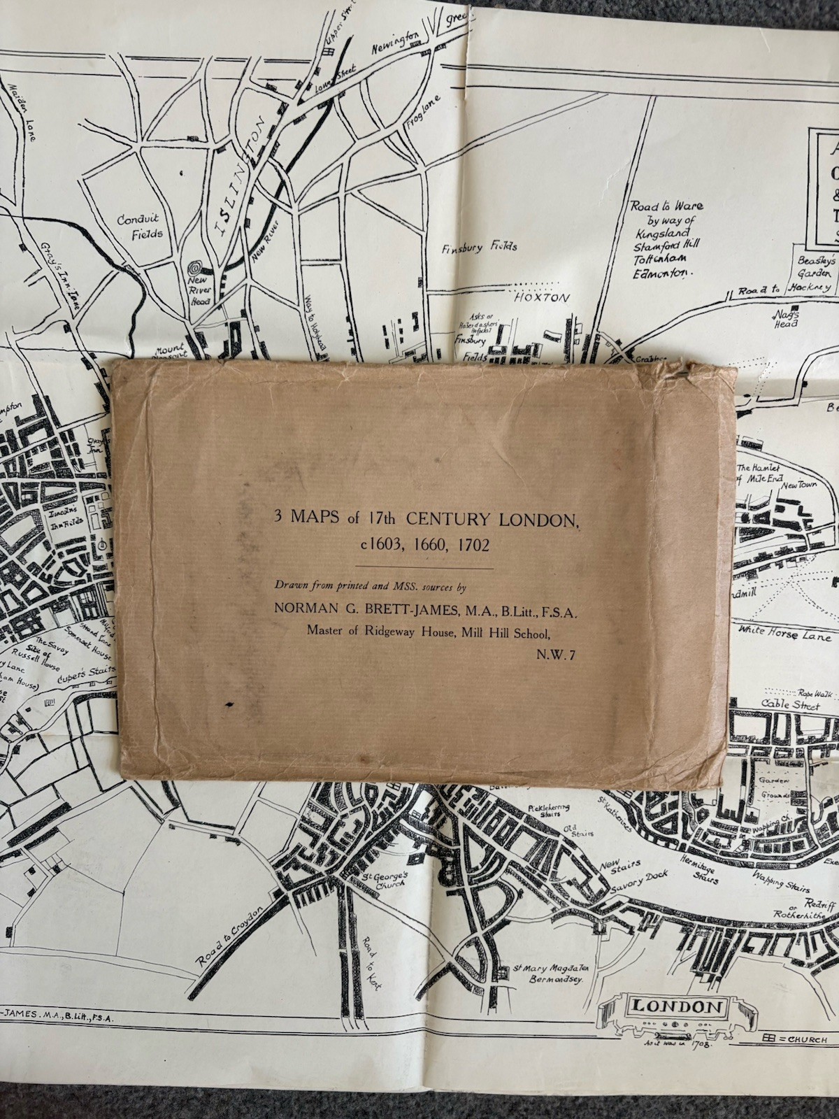 Antique 3 Maps Of 17th Century London 3 Set By Norman Brett-James 1927