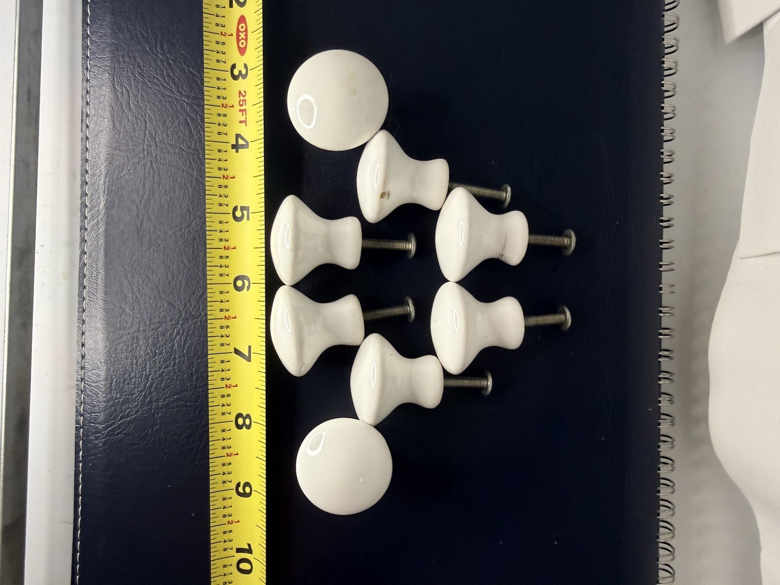 8 Old Cabinet Knobs Door Pulls White Porcelain 1800’s Vintage Medium Drawer