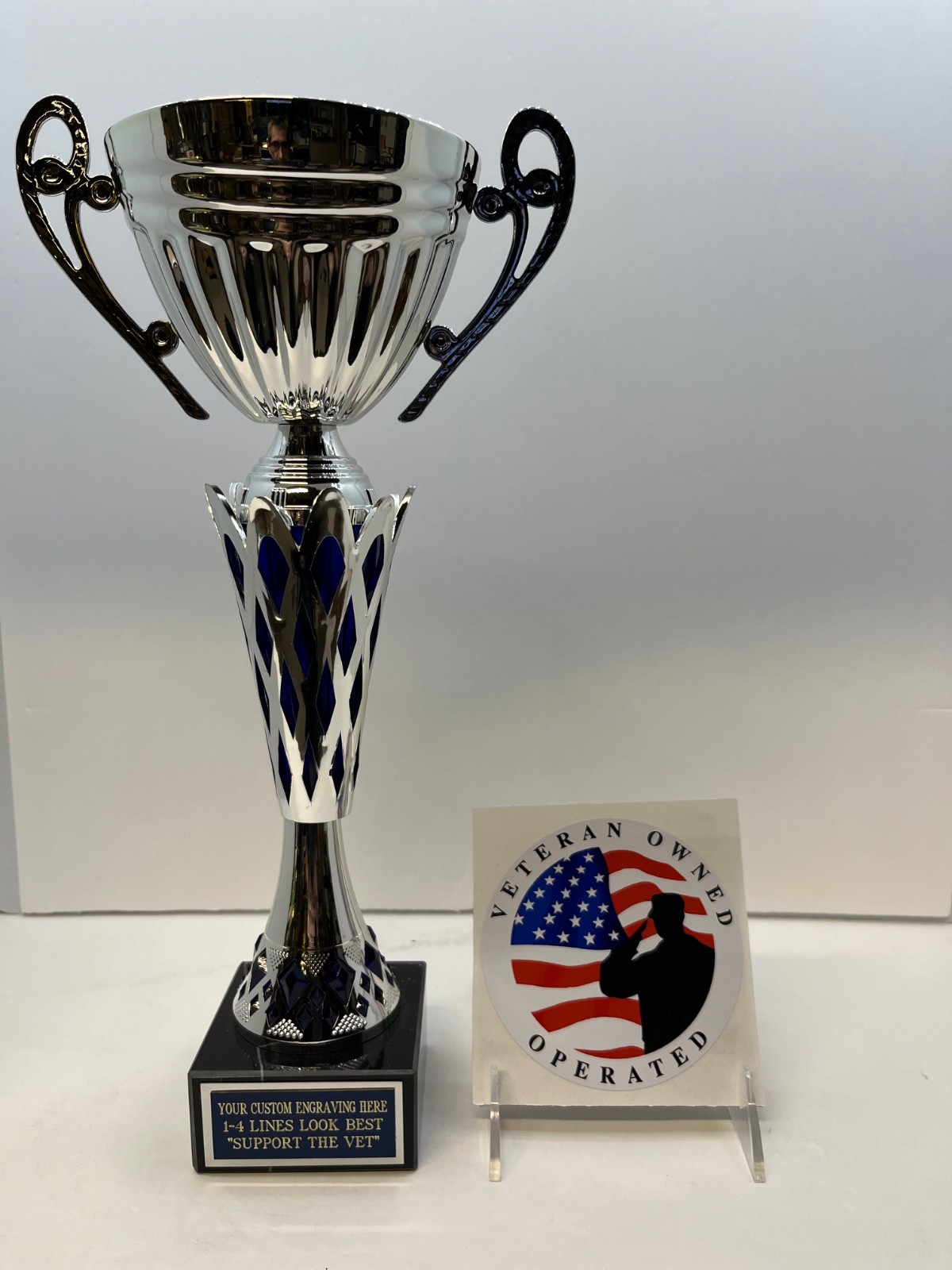 Golf Trophy Silver Metal Cup 14.5″ Free Custom Engraving “Support the Vet”