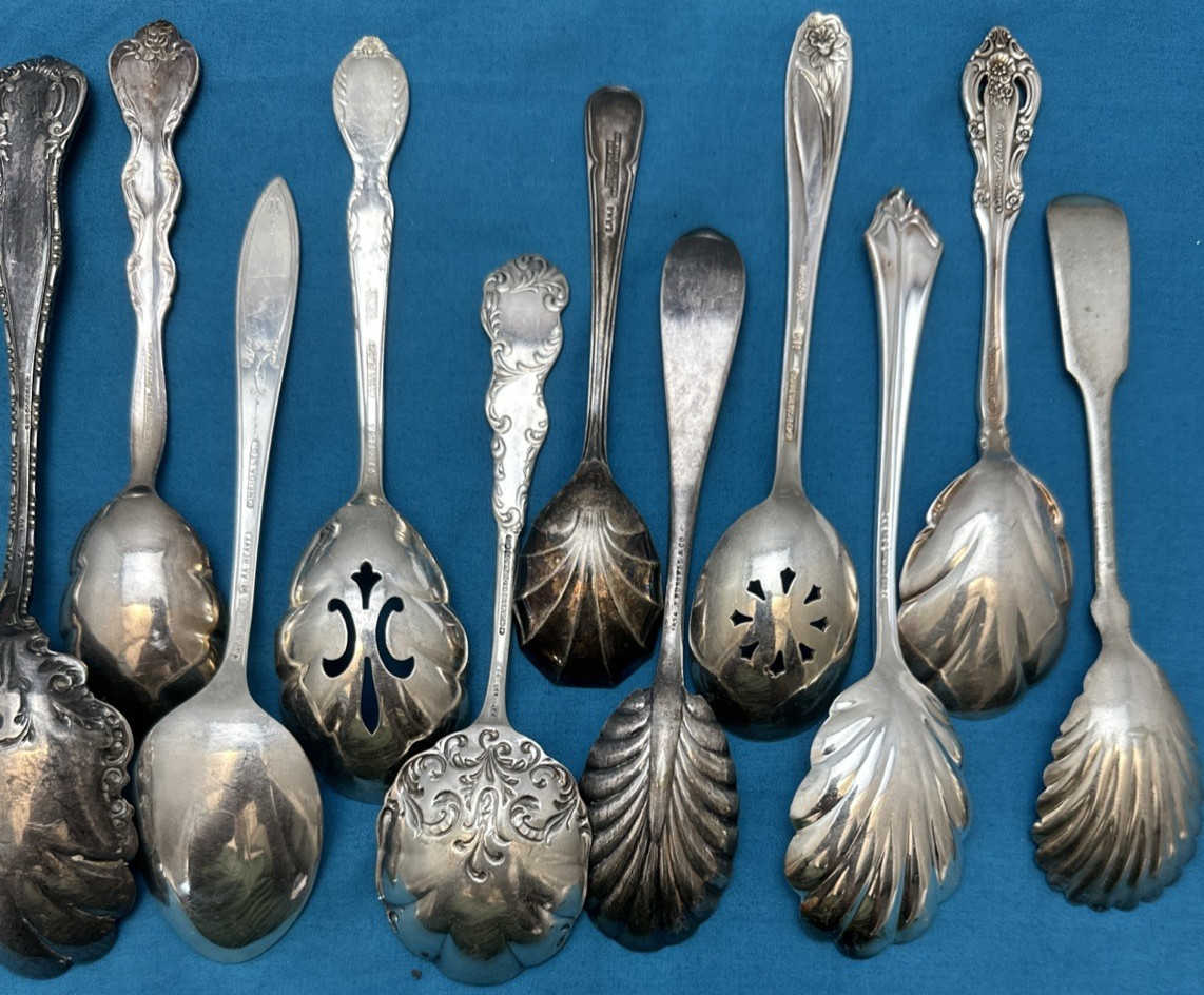 30 Pc Antique to Vintage Mix Silverplated SUGAR SPOONS SHELLS SHOVELS & SIFTERS