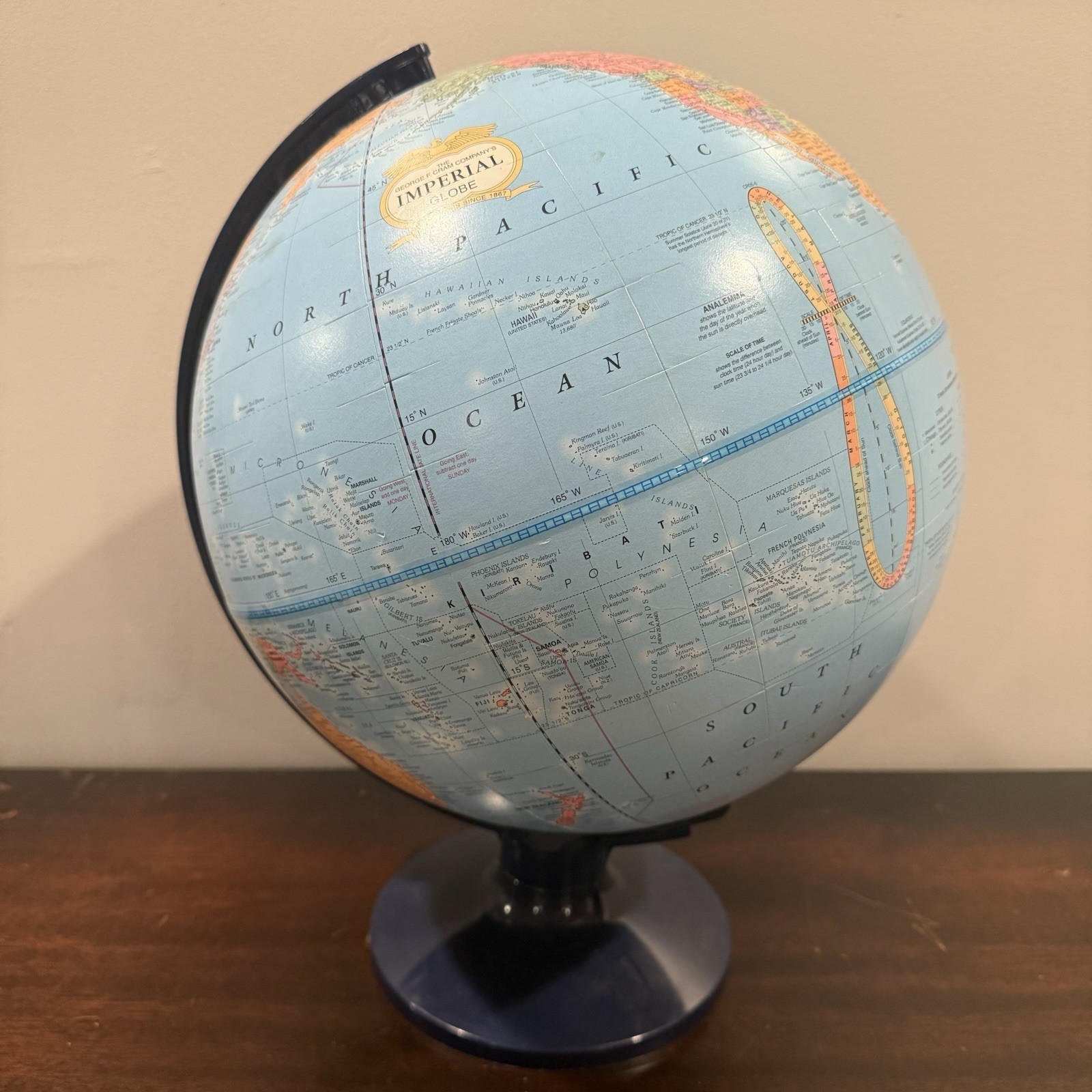 Vintage The George F. Cram’s Company Imperial Globe 12” Blue Perfect Condition
