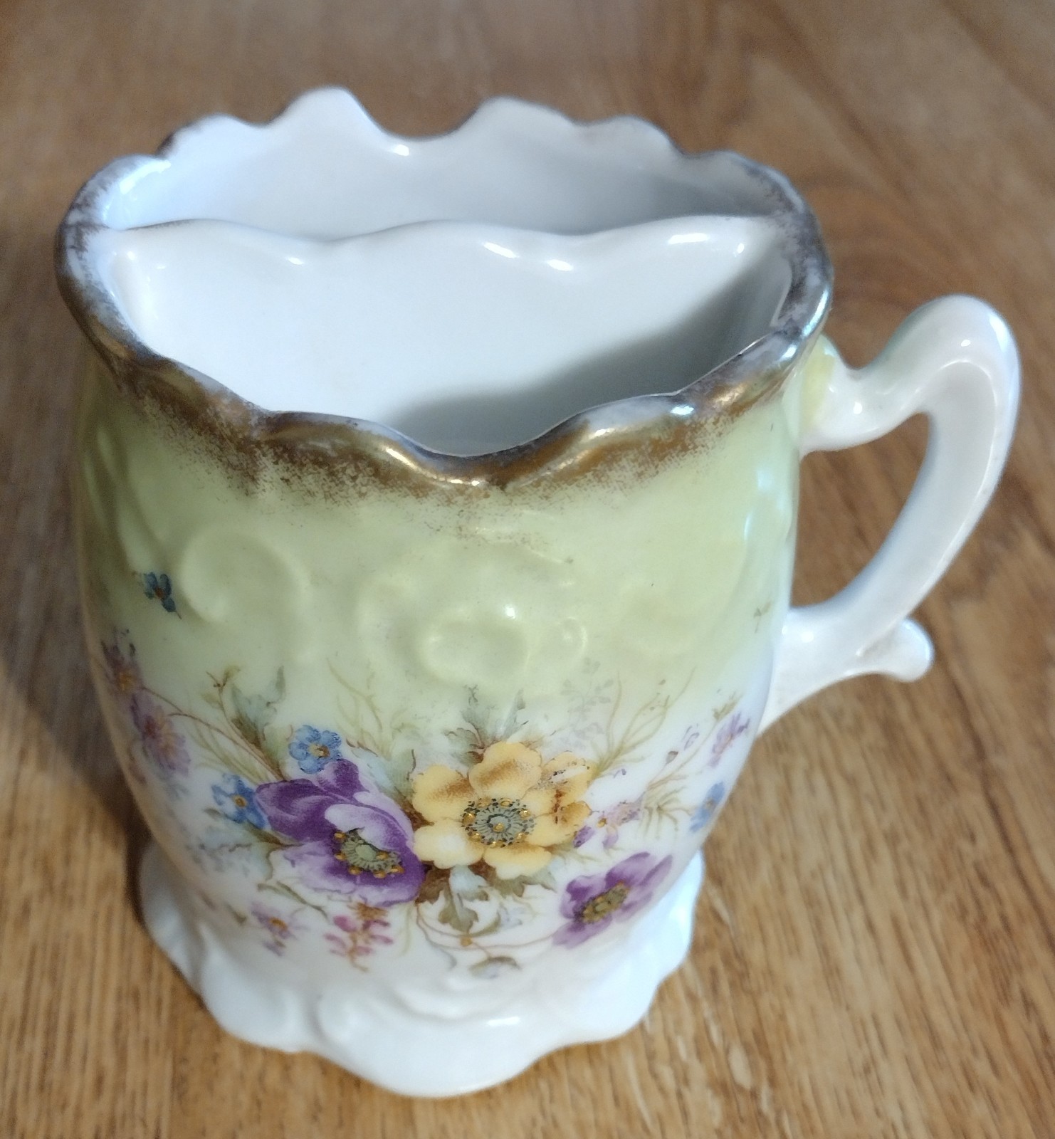 Hand Panted Porcelain Mustache Cup Antique Floral 3 1/4″
