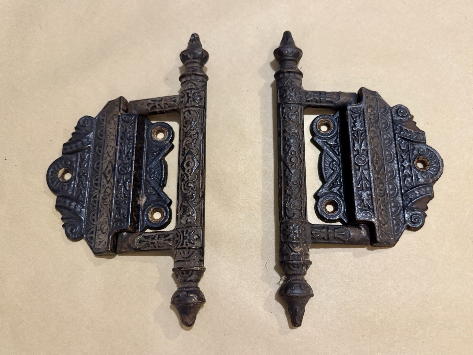 Pair Antique Sargent & Co #214 Hinges 8.75”x4.75” Cast Iron Eastlake Victorian