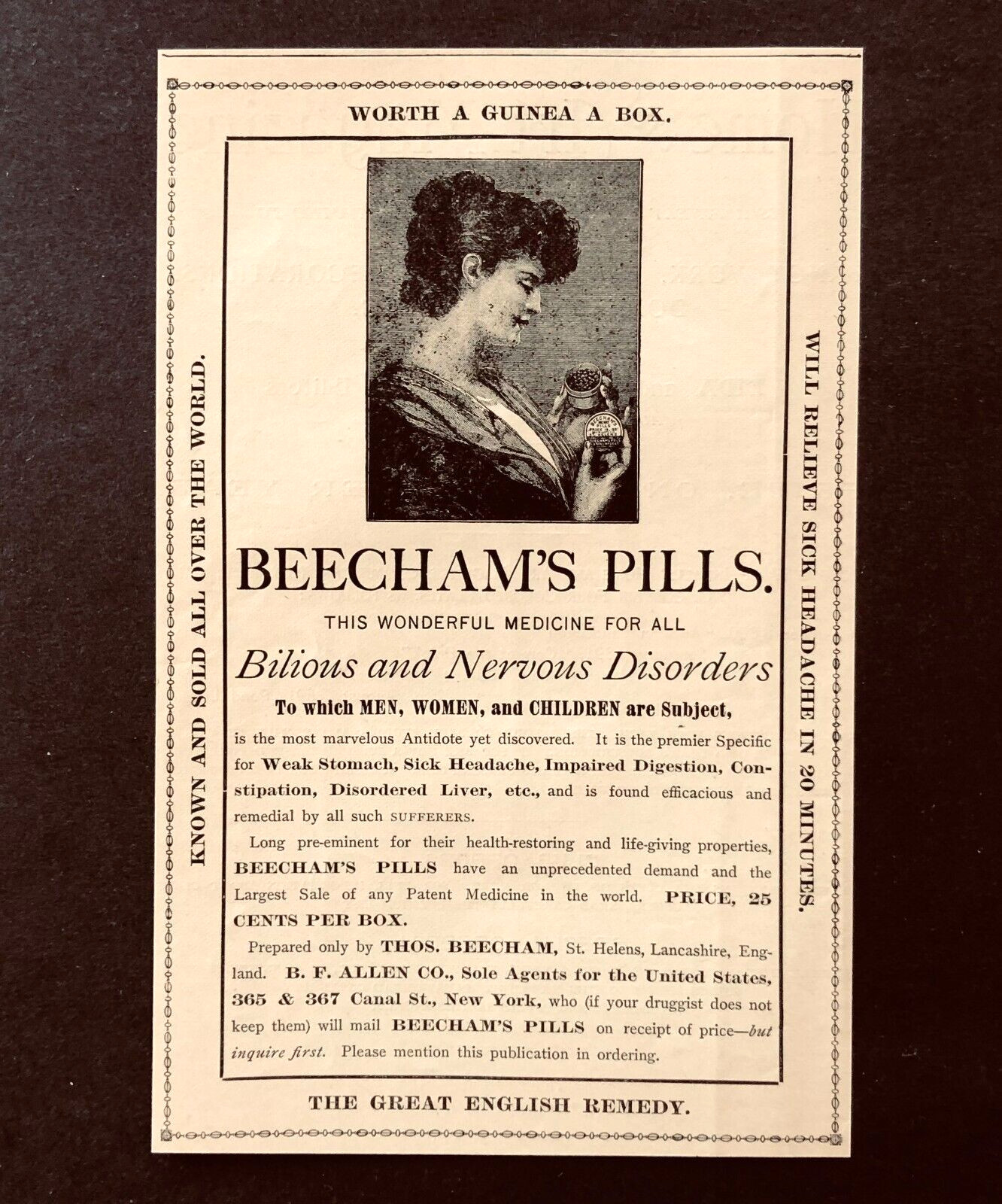 1891 Beechams Pills Advertisement Quack Medicine Antidote Antique Print AD