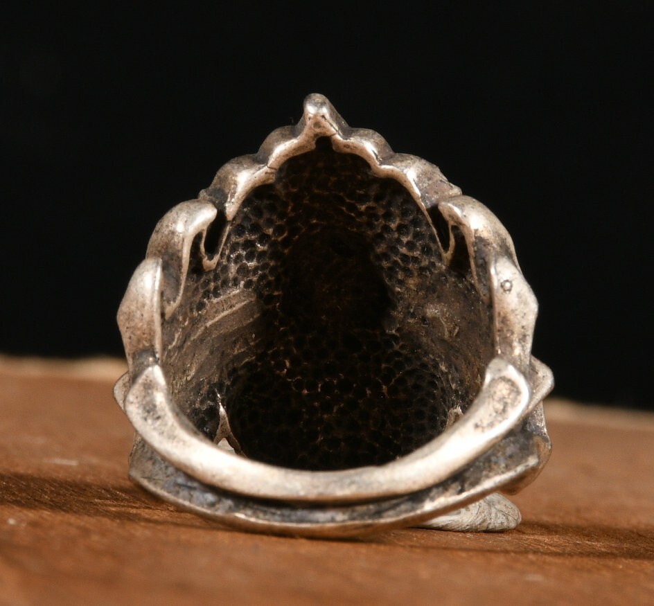 2.7CM Tibet Old Silver Fengshui Cross Skull Human Skull Head Ring Finger Ring