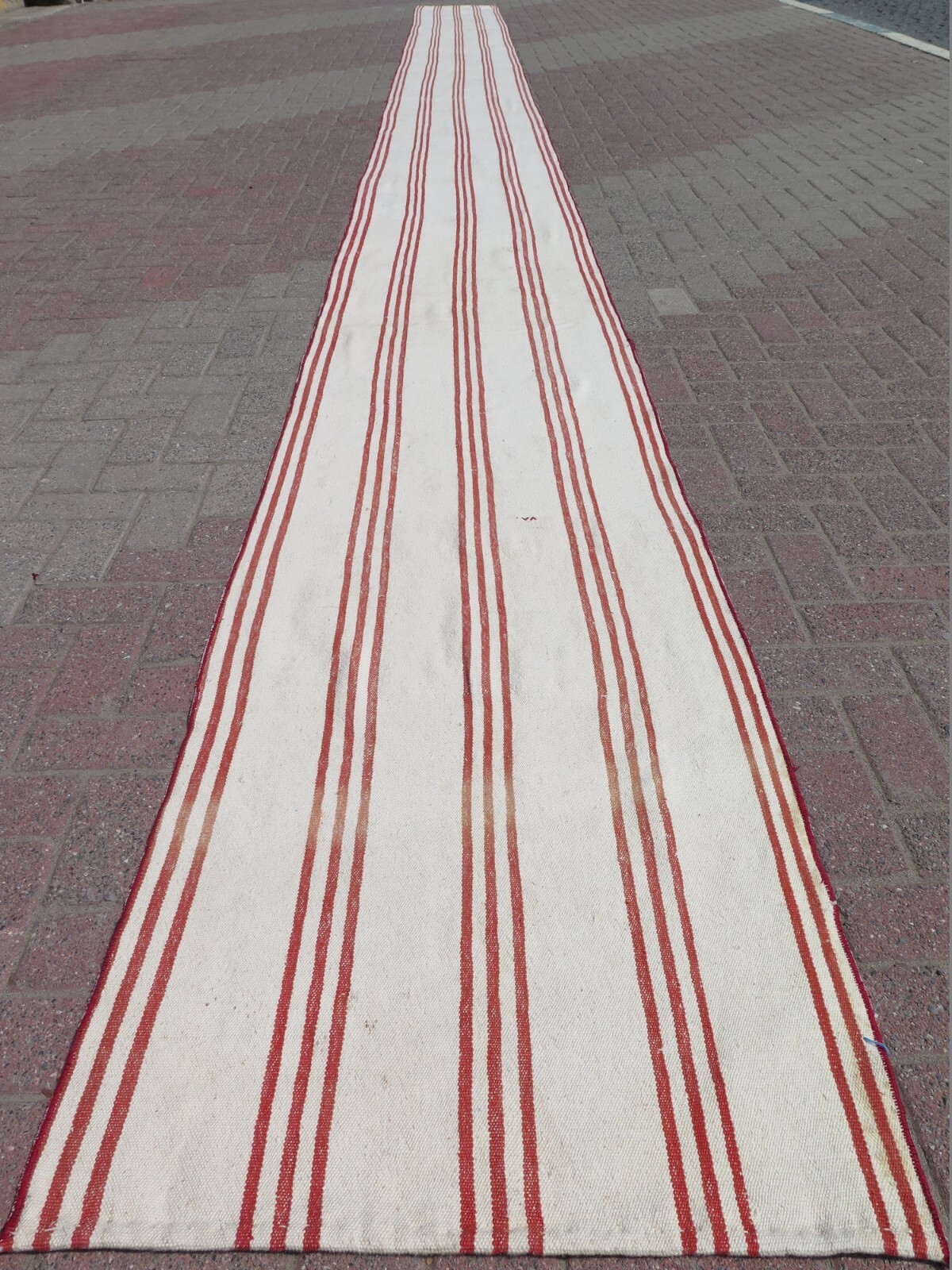 Extra Long Runner Rug OffWhite and Red Hallway Rug Stair Rug Aisle Kilim28″x391″