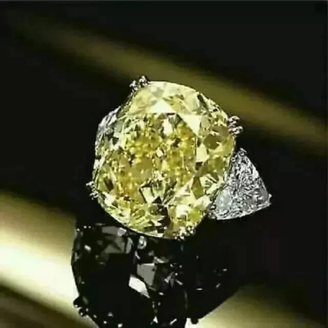 6.00 Ct Cushion Cut Lab Created Yellow Canary Diamond Ring 14k White Gold Plated