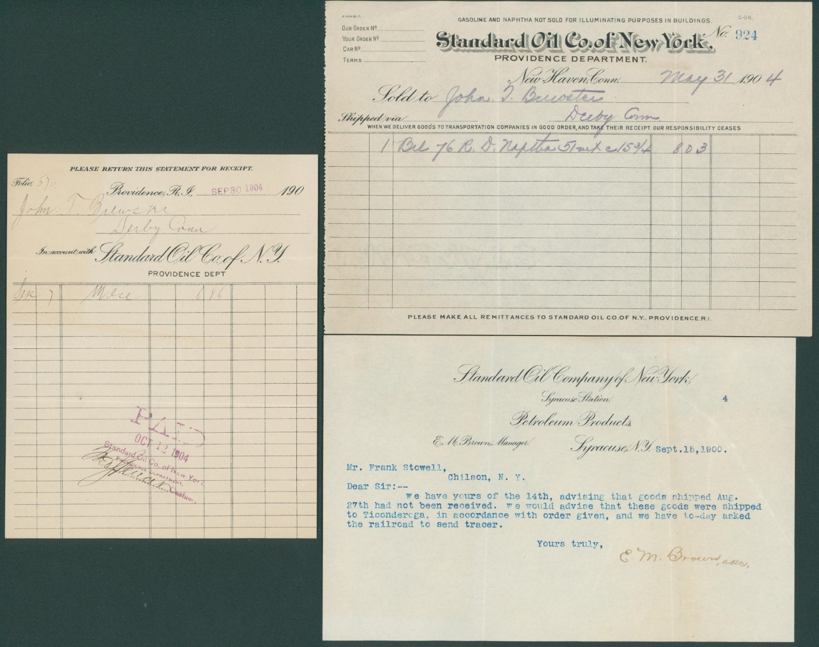 1900 Standard Oil Co New York Providence Syracuse Billhead Lot Petroleum Gas
