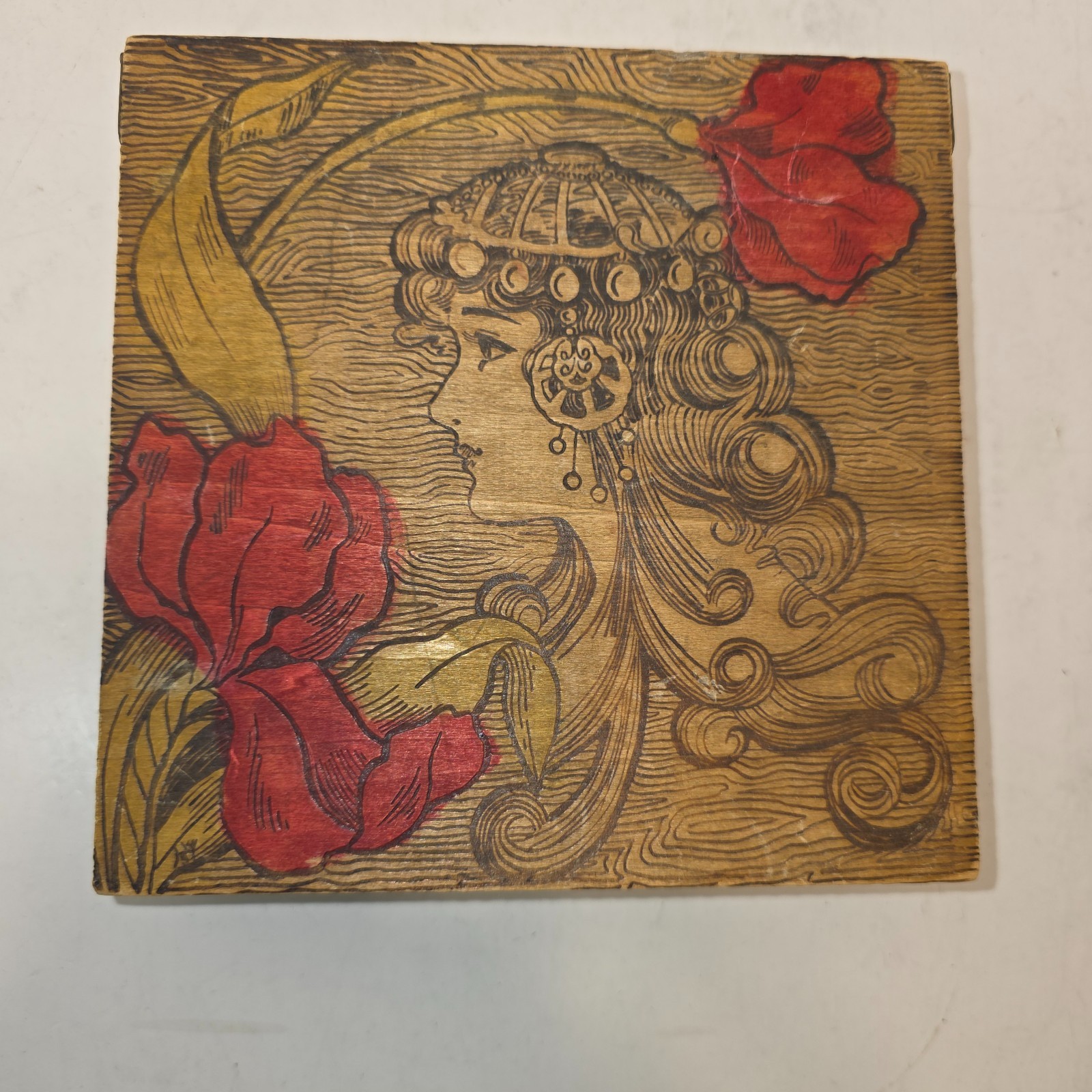 Antique Pyrography Wooden Box Wizard L. F. Grammes & Sons Allentown PA USA NICE!