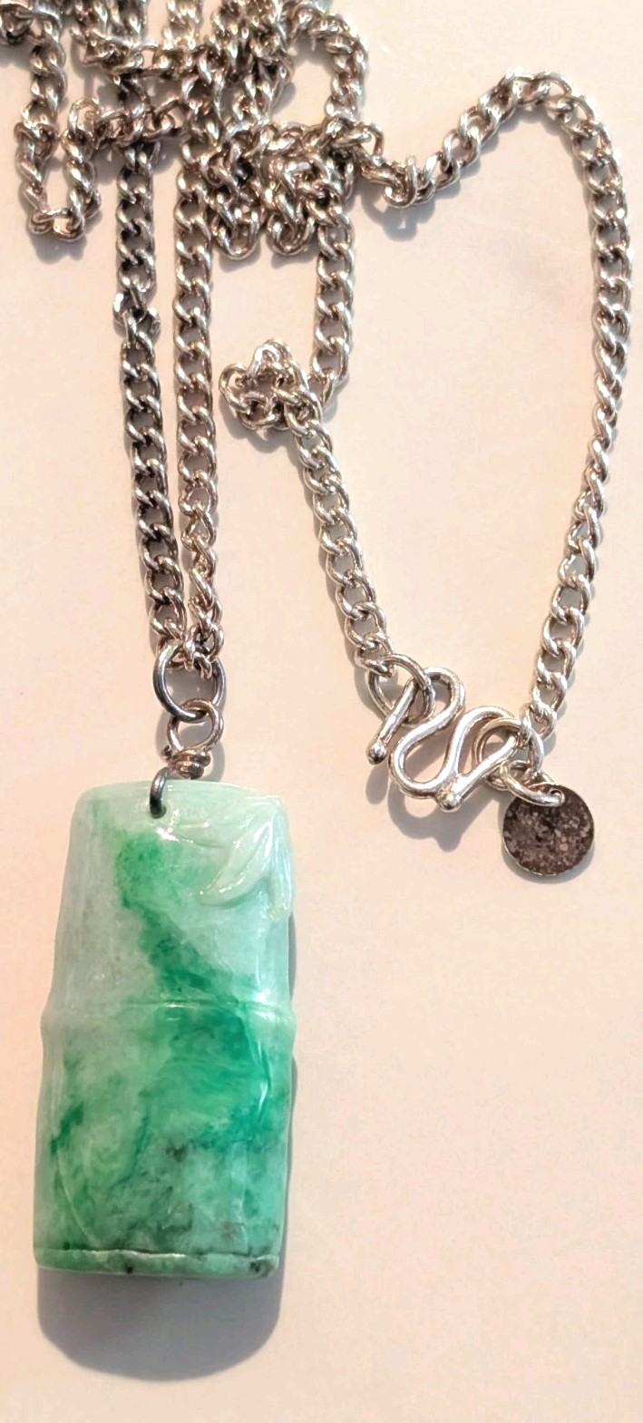 Beautiful Jade Bamboo Pendant On A Solid 99.9 Silver 20″ Chain