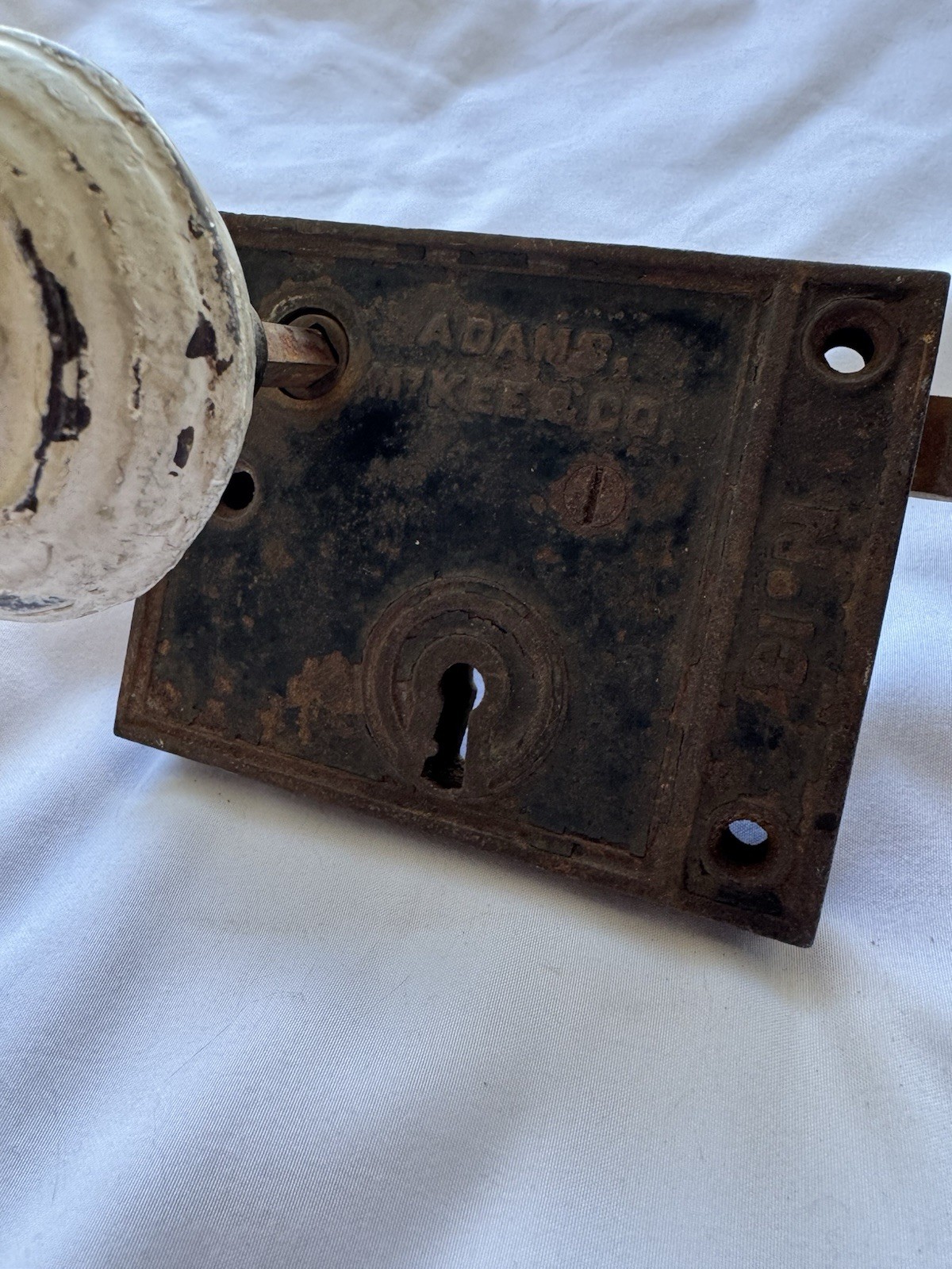 Antique Adams M’Kee & Co. Rim Lock No. 13 Cast Iron With Door Knob Circa 1867
