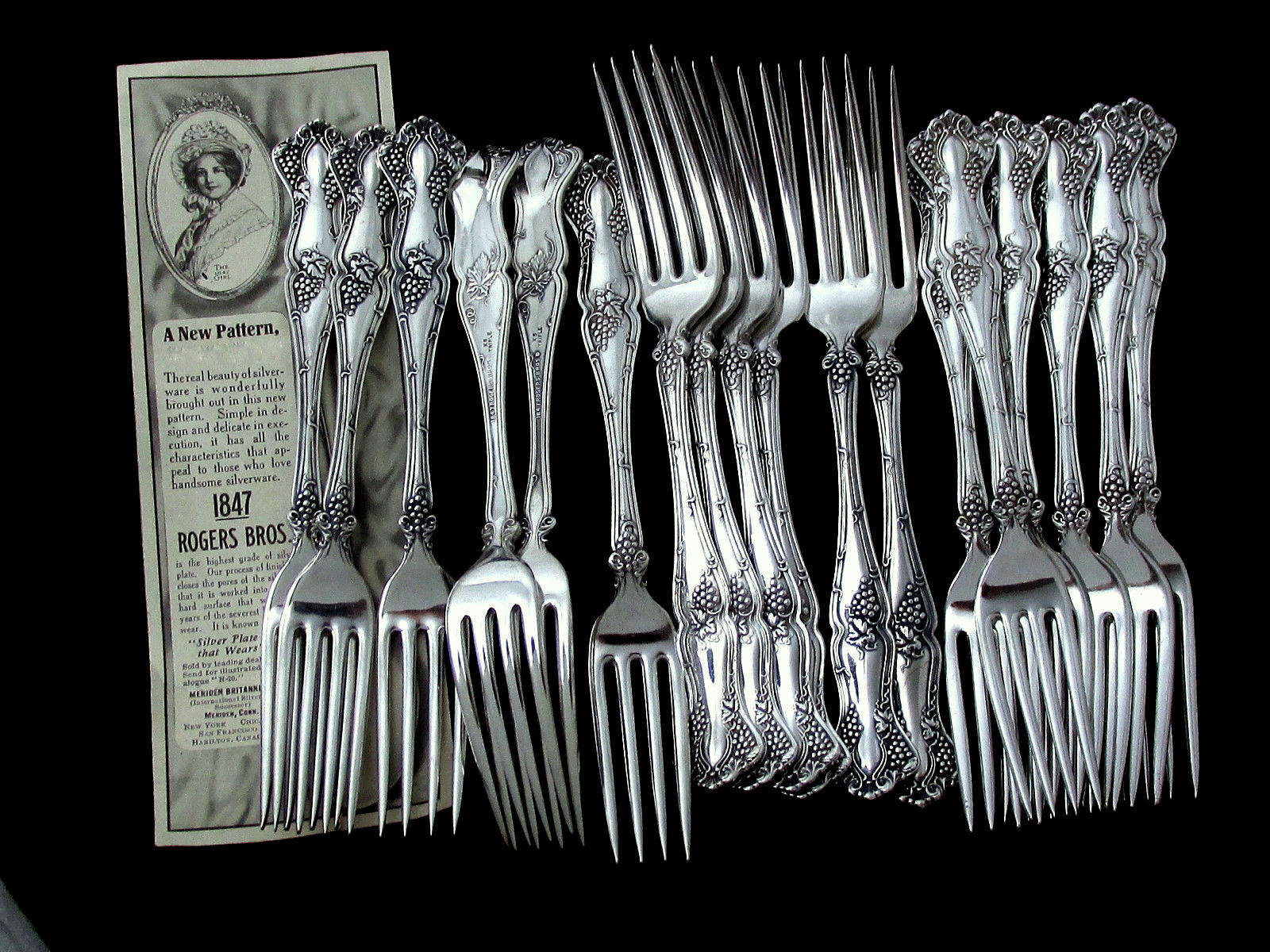 🥇 VINTAGE GRAPE 1847 ROGERS DINNER FORK 7 ½” NOUVEAU c. 1904 ⭐⭐⭐⭐⭐ PRICE PER PC