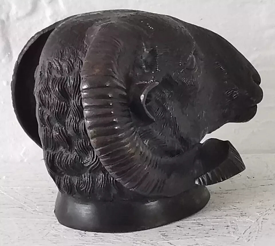Magnificent Vintage Patinated Bronze Rams Head – Wall Hanging