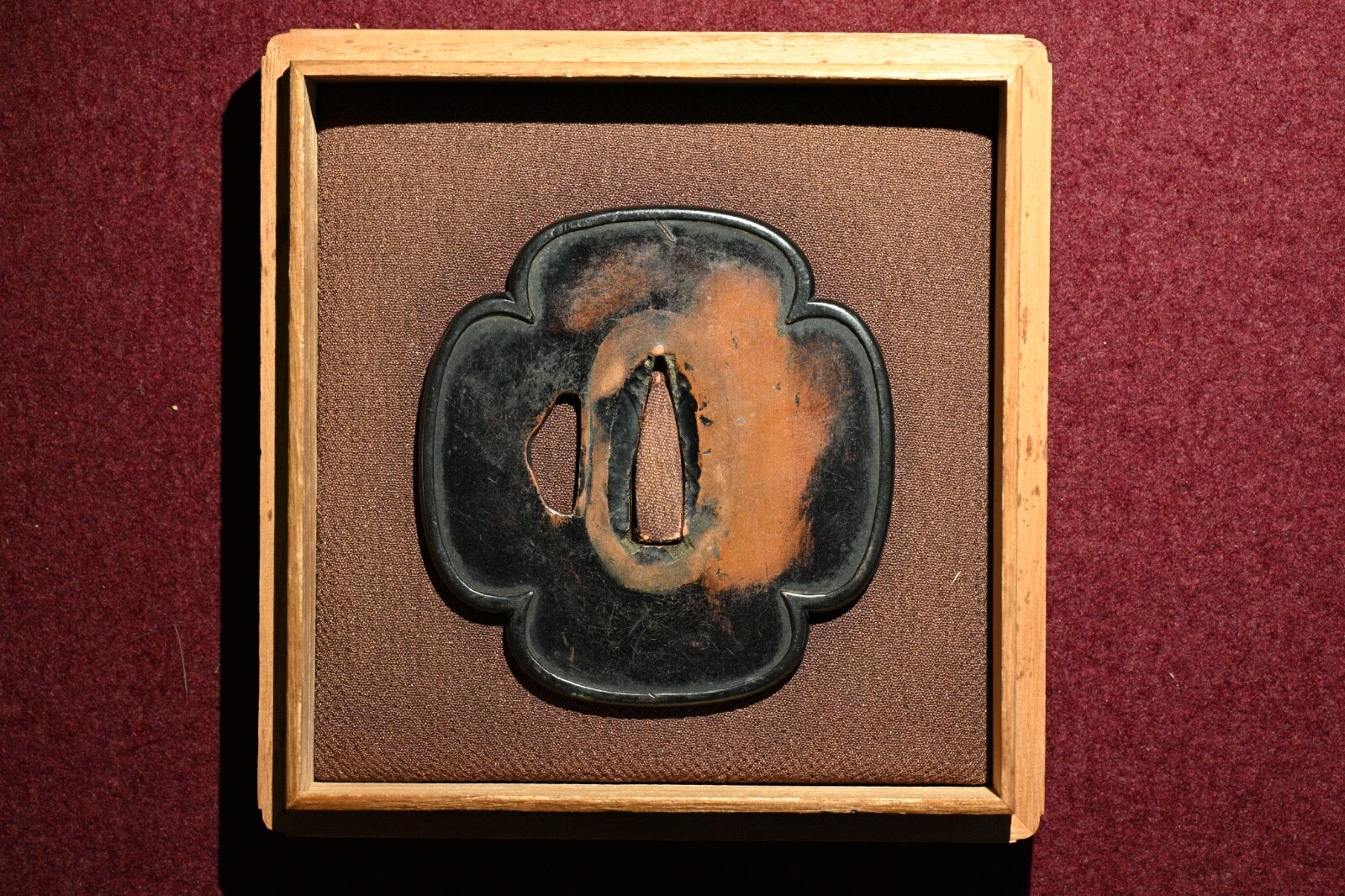 Tsuba Japanese antique copper Mumei Mokko (Japanese quince) design Edo era