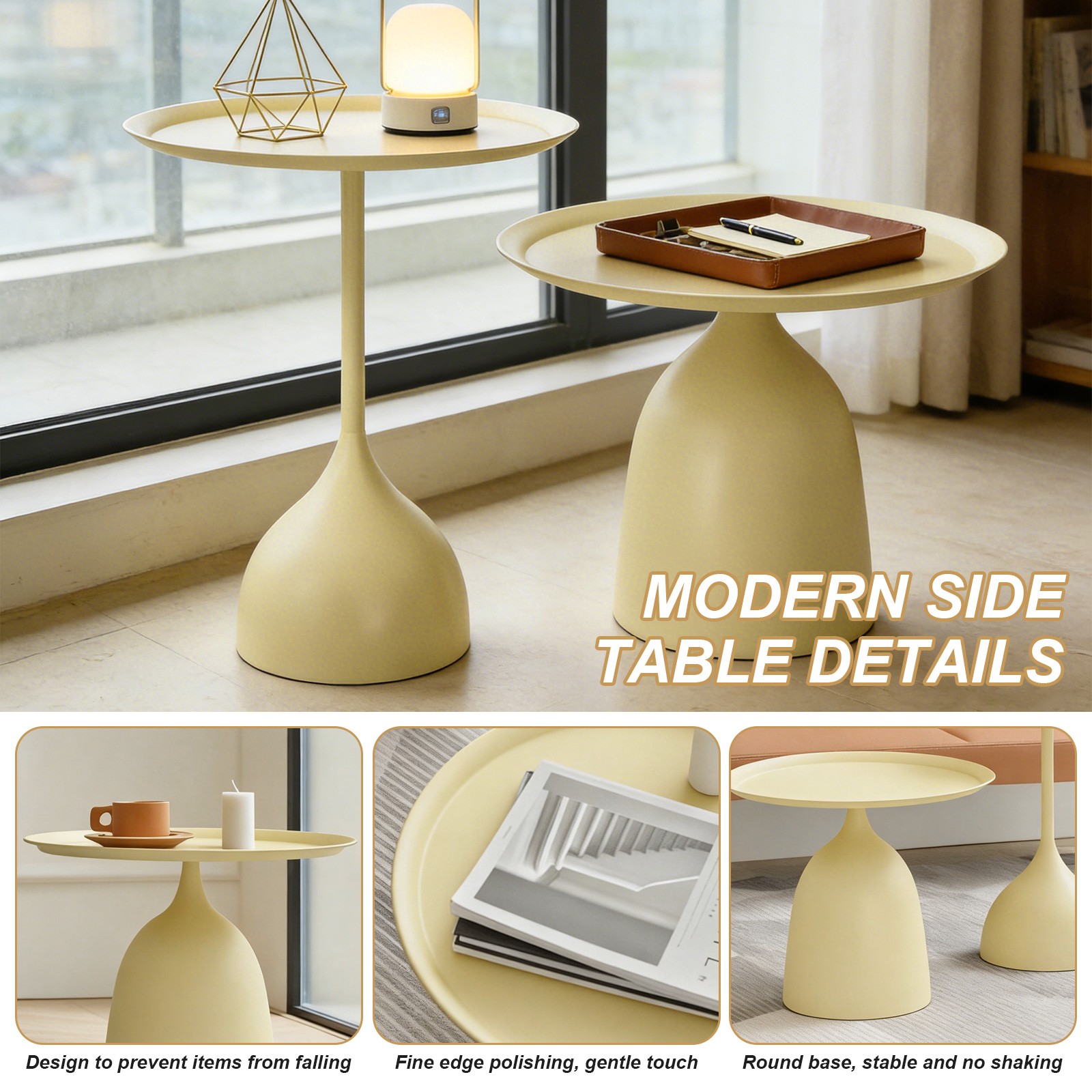 18″+24″ Nesting Table Round Coffee Table Set Modern Metal Minimalist Side Tables