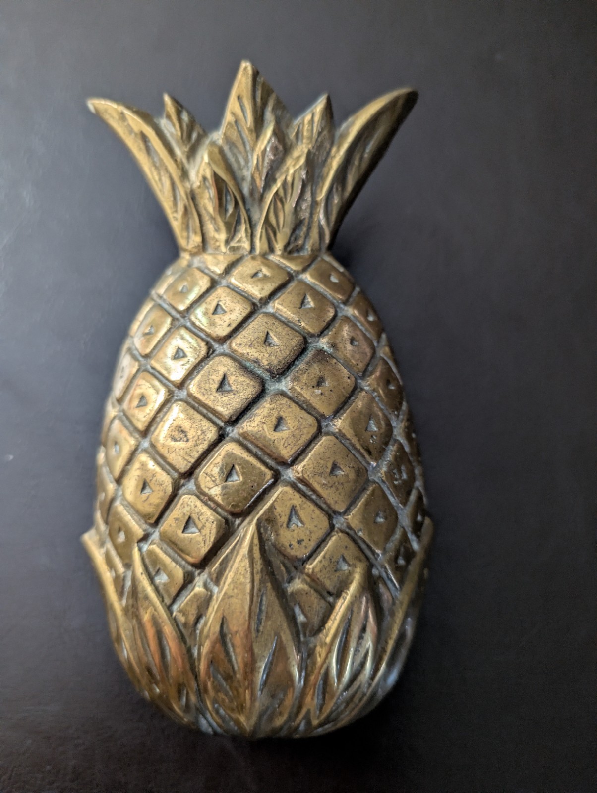 Vintage Penco Solid Brass Pineapple Door Knocker Heavy Patina Hospitality