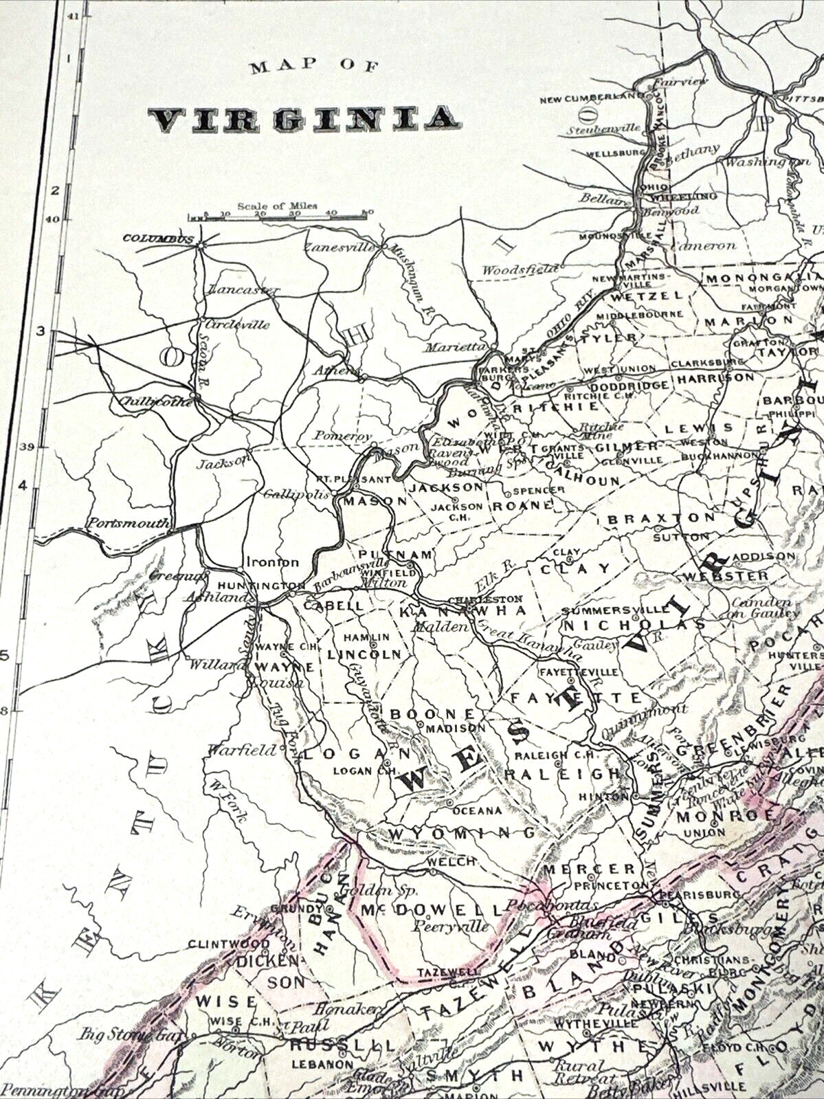 Antique Illustration County Map of Virginia USA Encyclopedia 1901