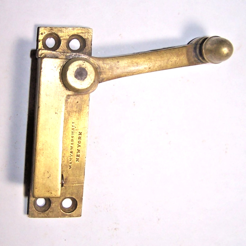 Antique Victorian Era. Brass Door Latch ( 1860-1870 )Many & Marshall New York
