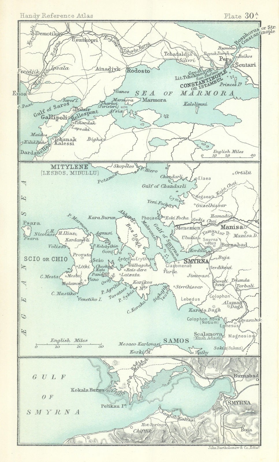 Sea of Marmara; Chios Samos Ikaria Aidin; Gulf of Smyrna. Turkey 1909 old map