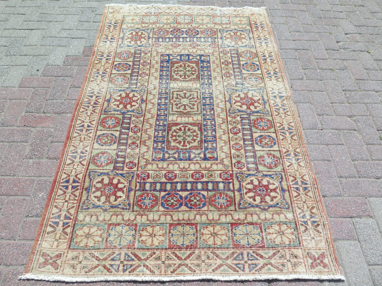 Turkish Classical Handmade Carpet, Vintage Multicolor Distressed Rug 48″x76″