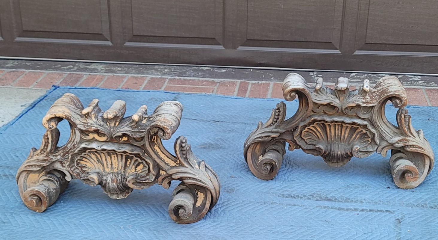 1800s Venetian Terra Cotta Baroque Grotto Shell Architectural Fragment Pedestals
