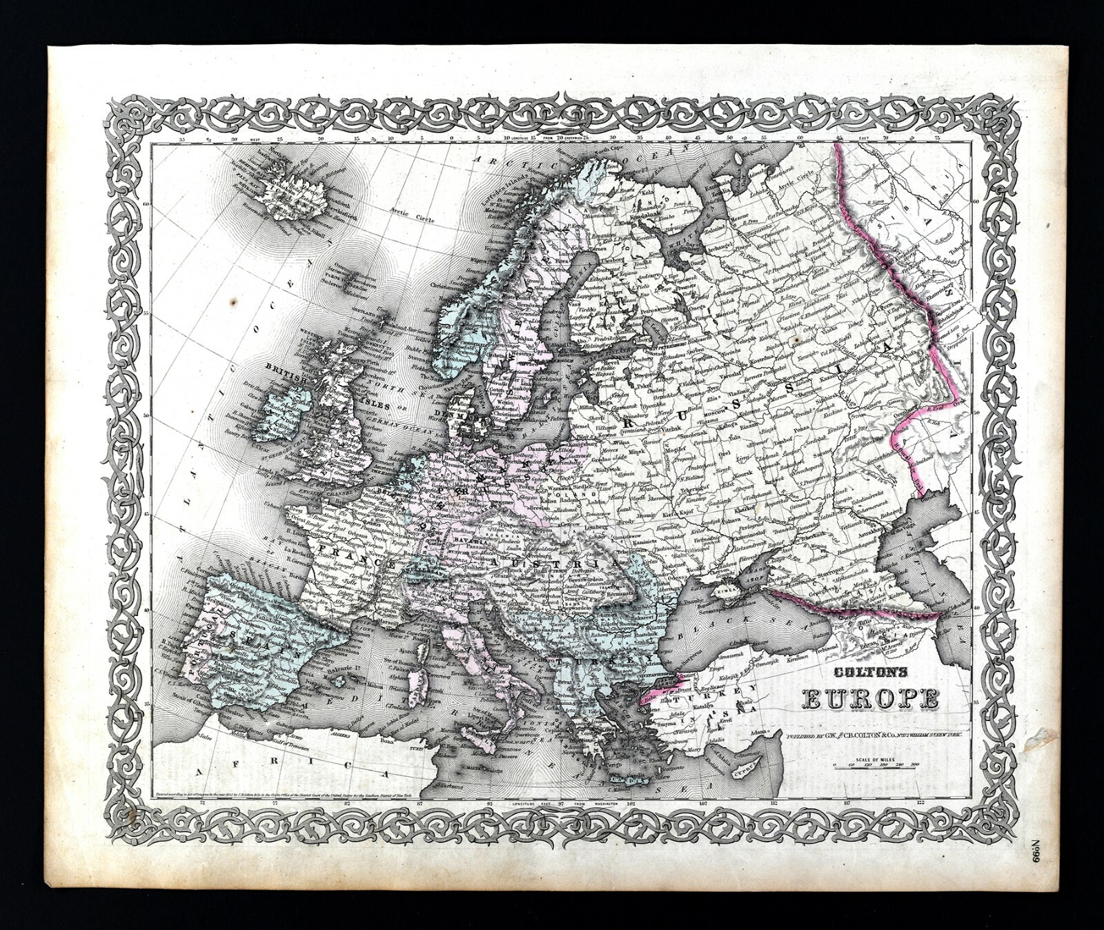 1874 Colton Map Europe Italy France Germany Spain Norway Austria England Ireland