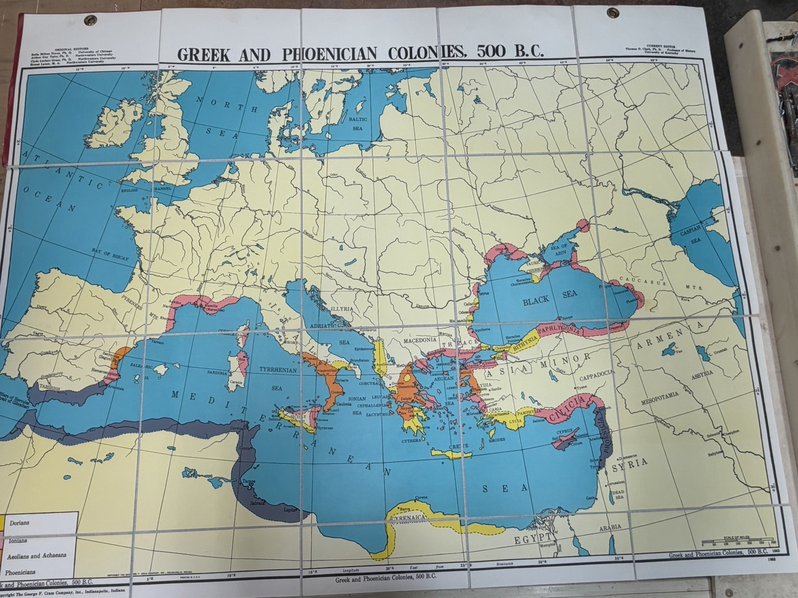 Vintage Cram’s GREEK & PHOENICIAN COLONIES 500 B.C. Map, SUPER RARE!!!!!!!!