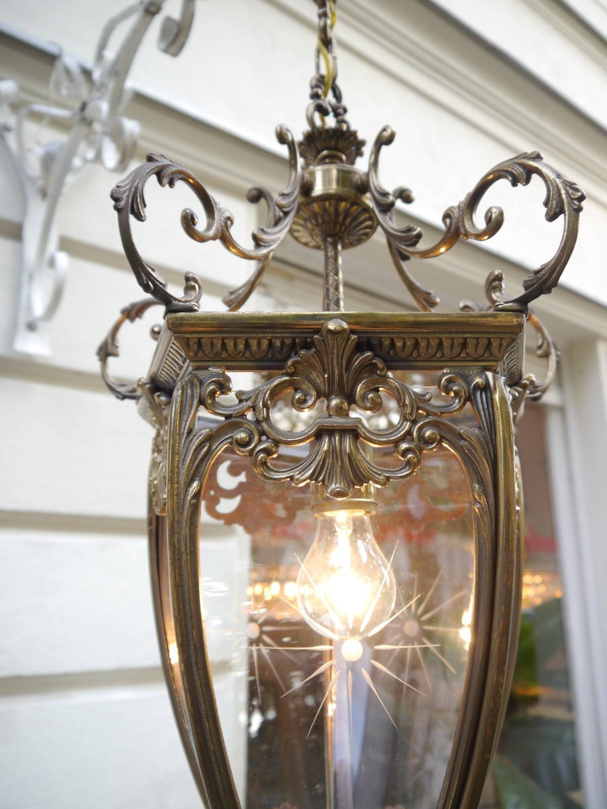 LARGE BRONZE LANTERN SOLID CEILING LAMP FIXTURES CHANDELIER CUT GLASS CRYSTAL