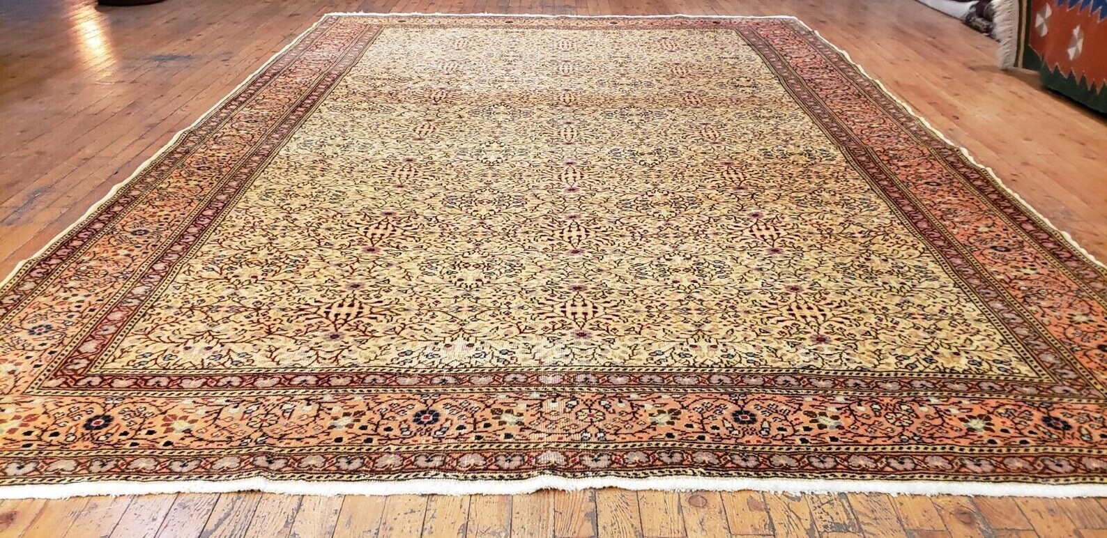Exquisite Cr1930-1939s Antique Wool Pile Floral Patterned Bunyan Rug 6’7″×9’8″