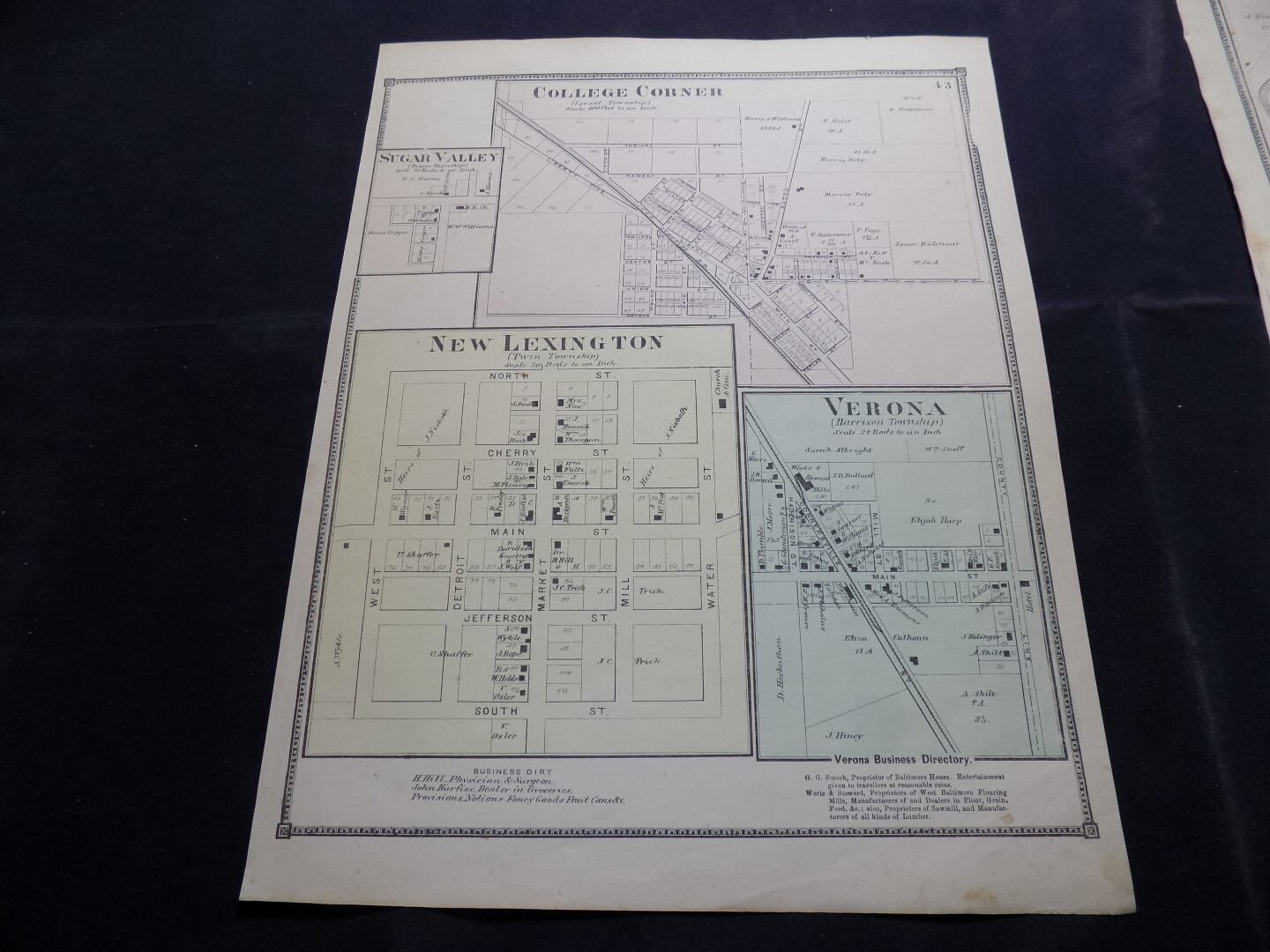 1871 Preble County, OH Map / COLLEGE CORNER, SUGAR VALLEY, NEW LEXINGTON, VERONA