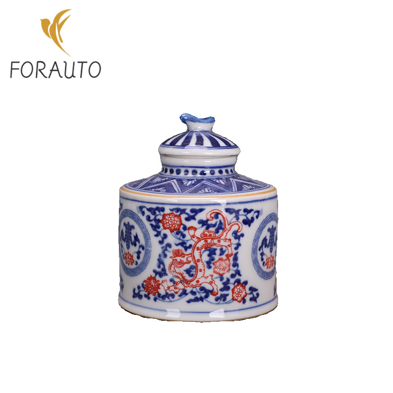 3.4″ China Blue and White Dou Cai Porcelain Bat Flower Tea-leaves Jar