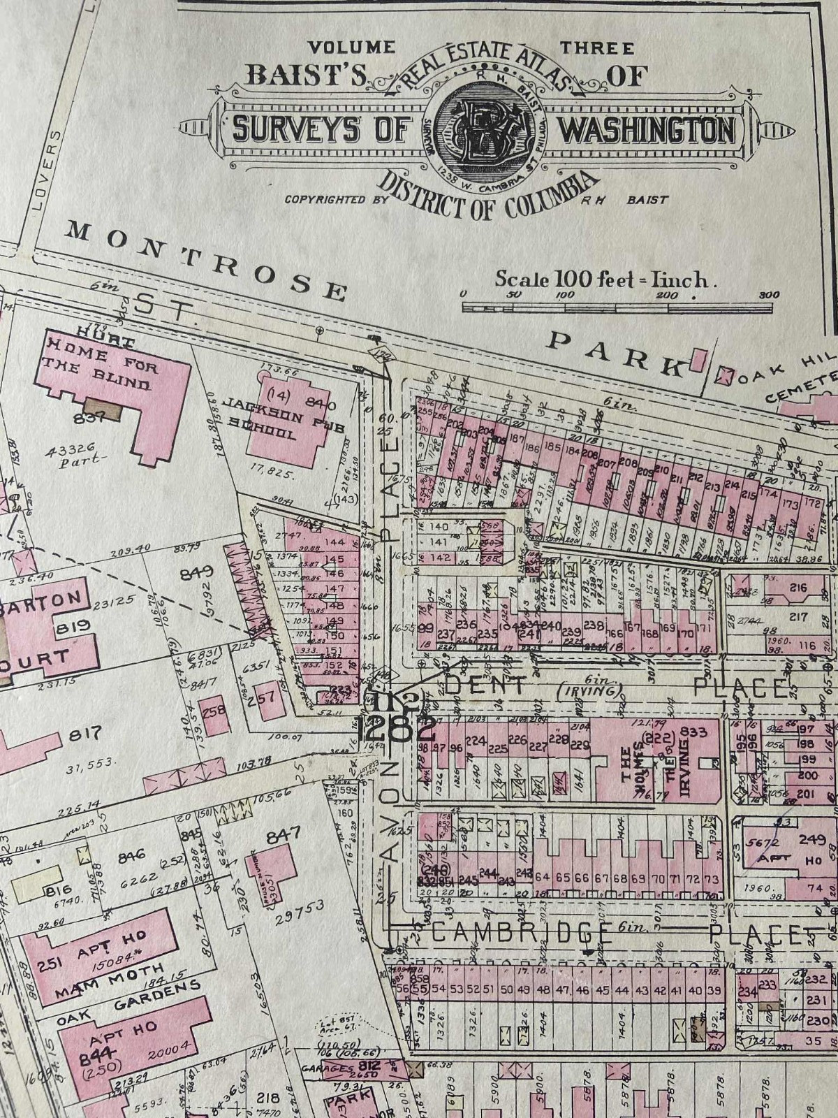 Detailed large plat map. Georgetown Neighborhood (Plan 4) Washington D.C. 1954