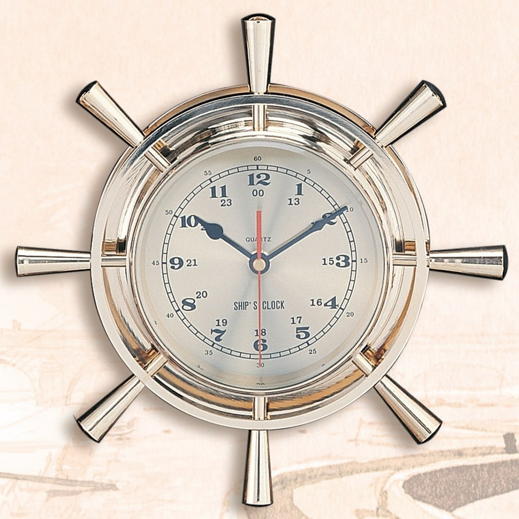 Brass Ship’s Wheel Clock, 12″