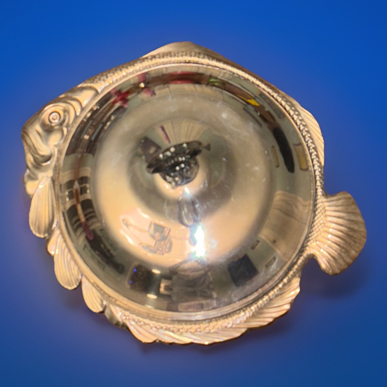 Fish-shaped Lidded Serving Dish w Glass Insert Hollywood Regency Vtg. MCM