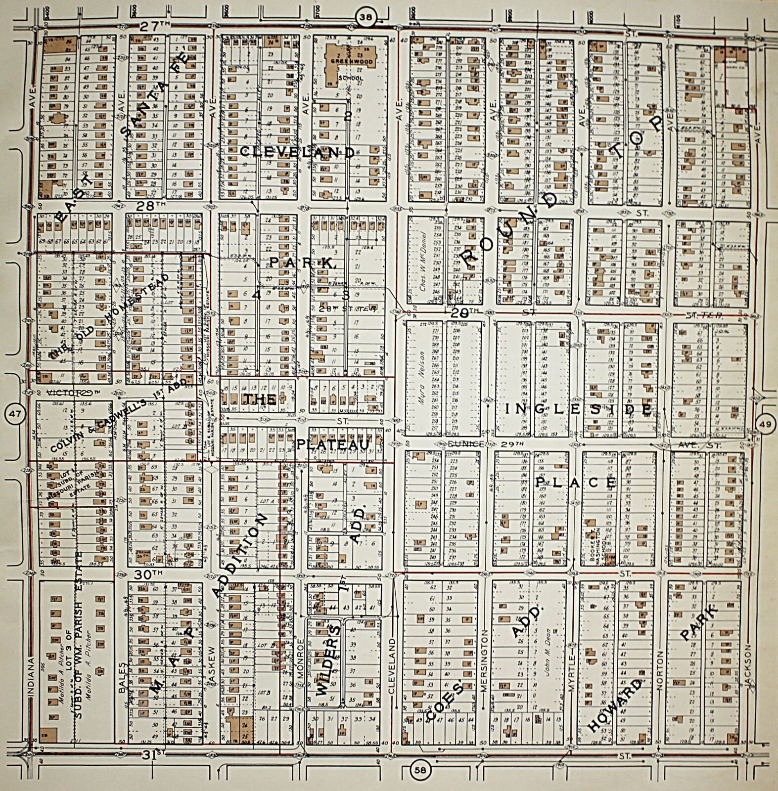 1925 Kansas City Missouri Atlas Plat Map RARE Color Lithograph Plate #48 & 49
