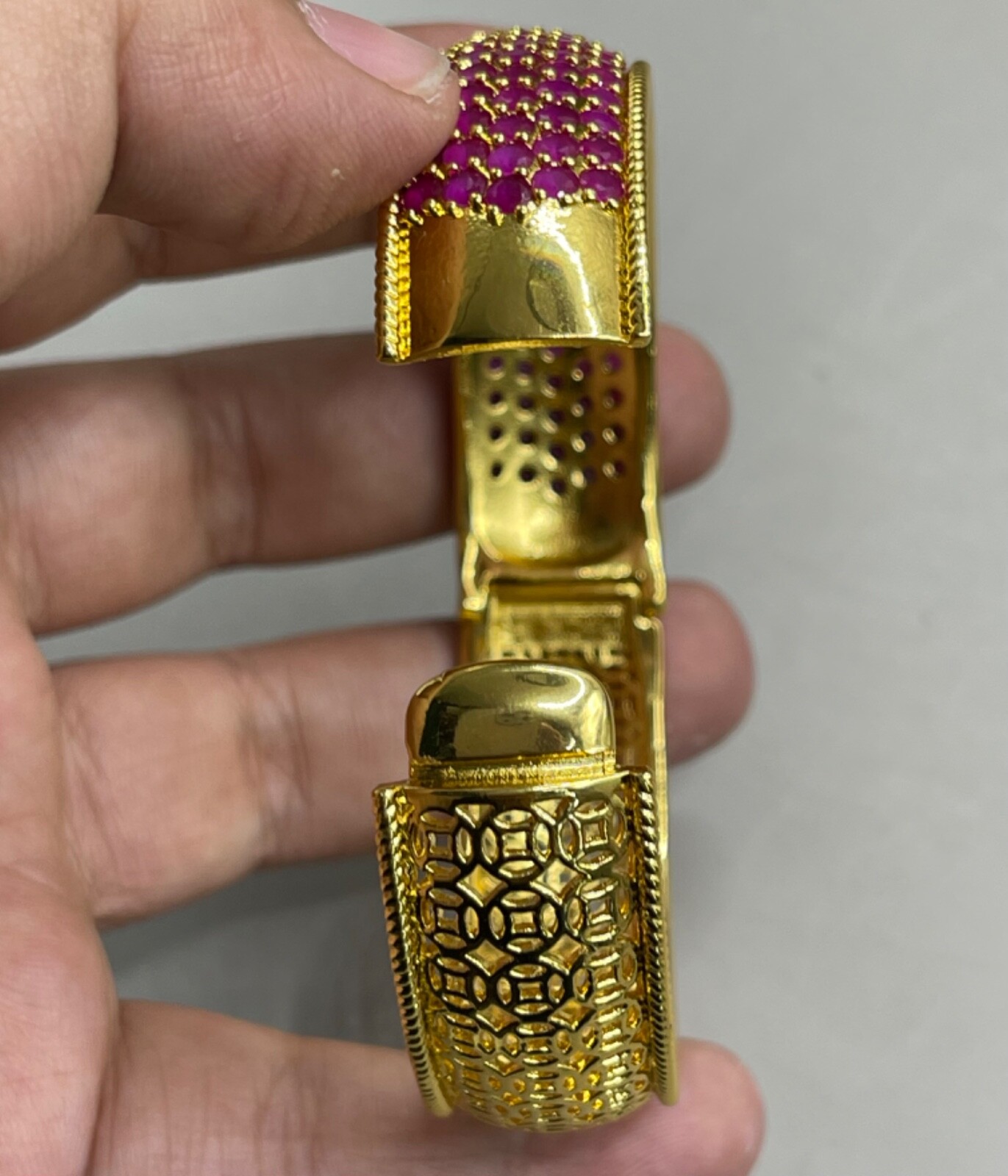 Burma 100% Vintage ruby stone old solid silver 18K Gold Gilding bracelet