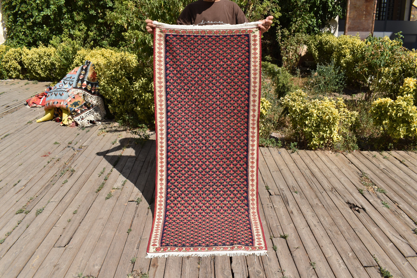 Turkish Kilim 2×5 Handwoven Senneh Vintage Multicolor Oriental Rug 77x180cm