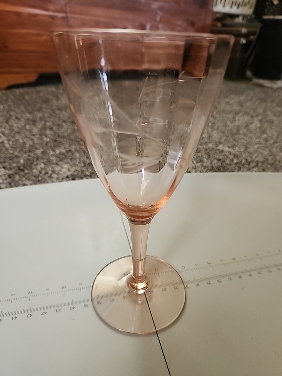 Pink depression Etched Glass Wine Glass with Optic Panels