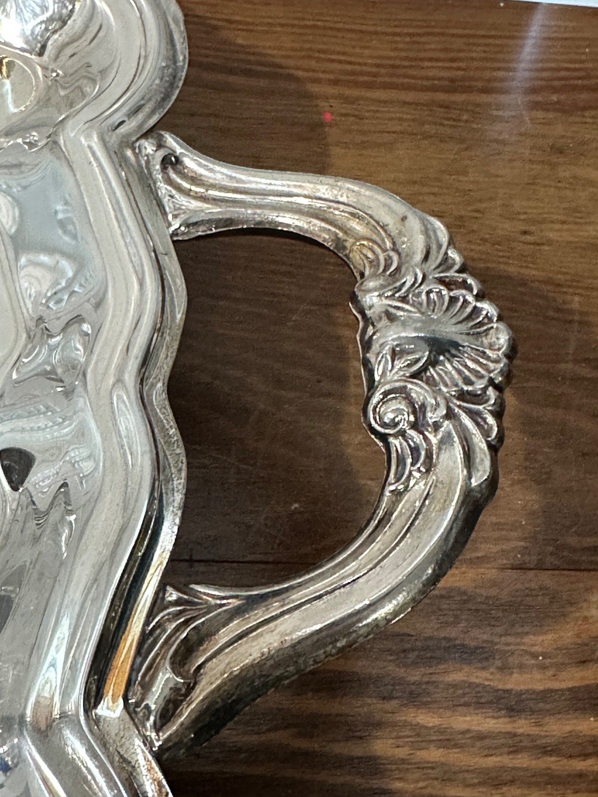 FB Rogers Ornate Silver Plated Large Serving Tray Footed Butler Handles 23×13 IS