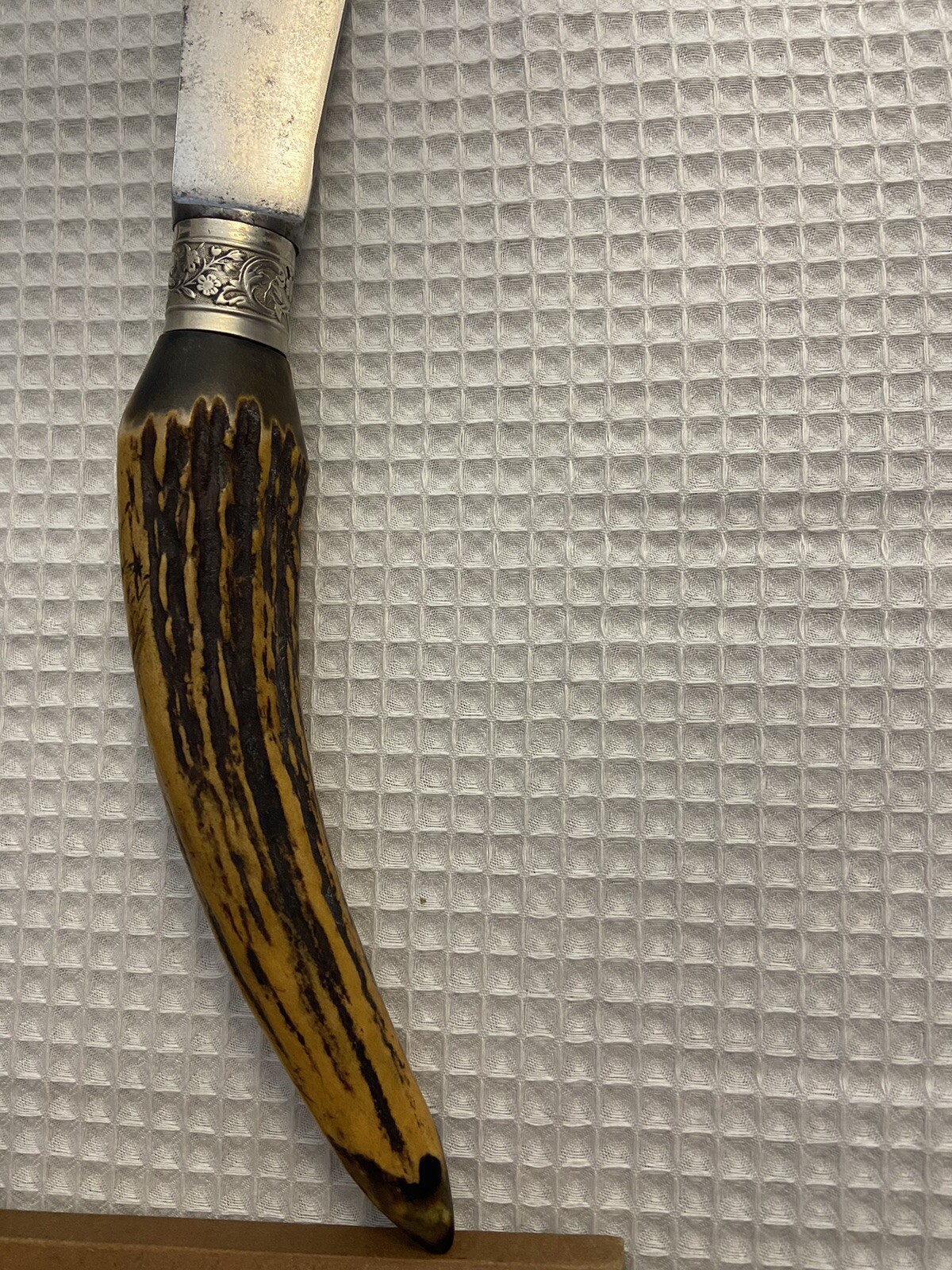 Antique Wm A Rogers Carving Set Knife Sharpener Stag Horn Sterling Silver Joints