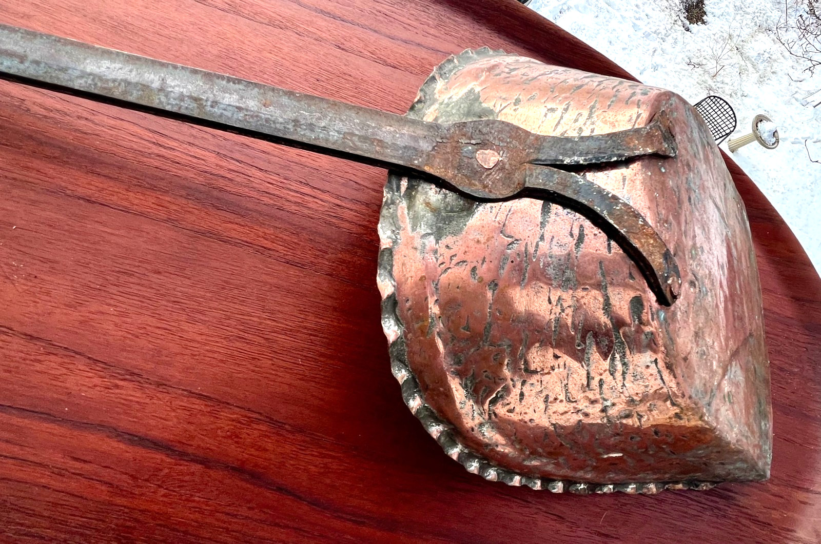 Antique Copper & Iron Hearth Shovel Hand Forged Ash Scoop 1800s 27″ ASH Scoop