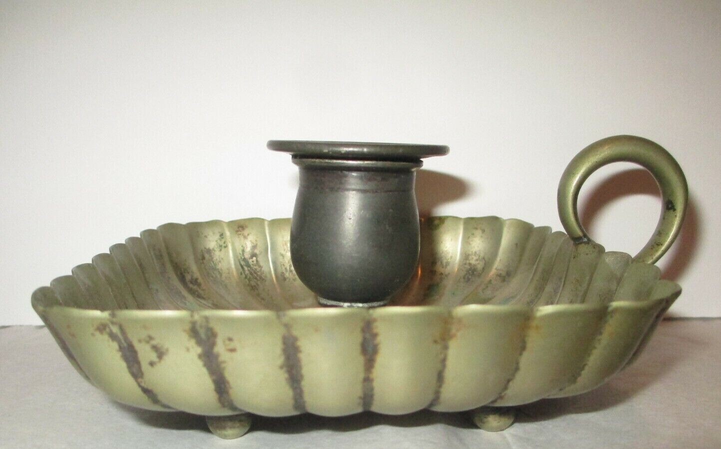 Antique Chamber  Candle Holder  footed –  MIXED METALS – Hallmarked   R S & Co