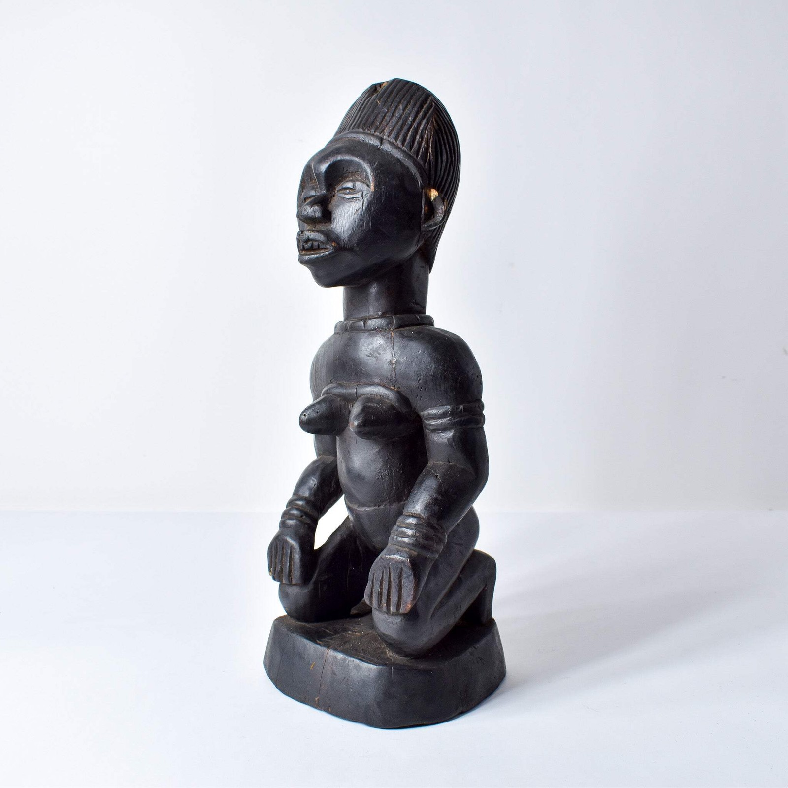 Kongo Kneeling Female Wood Figure
