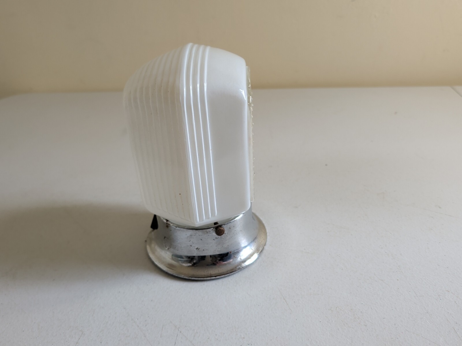 Vtg. Art Deco Milk Glass & Chrome Wall Fixture 7.5×4.5″
