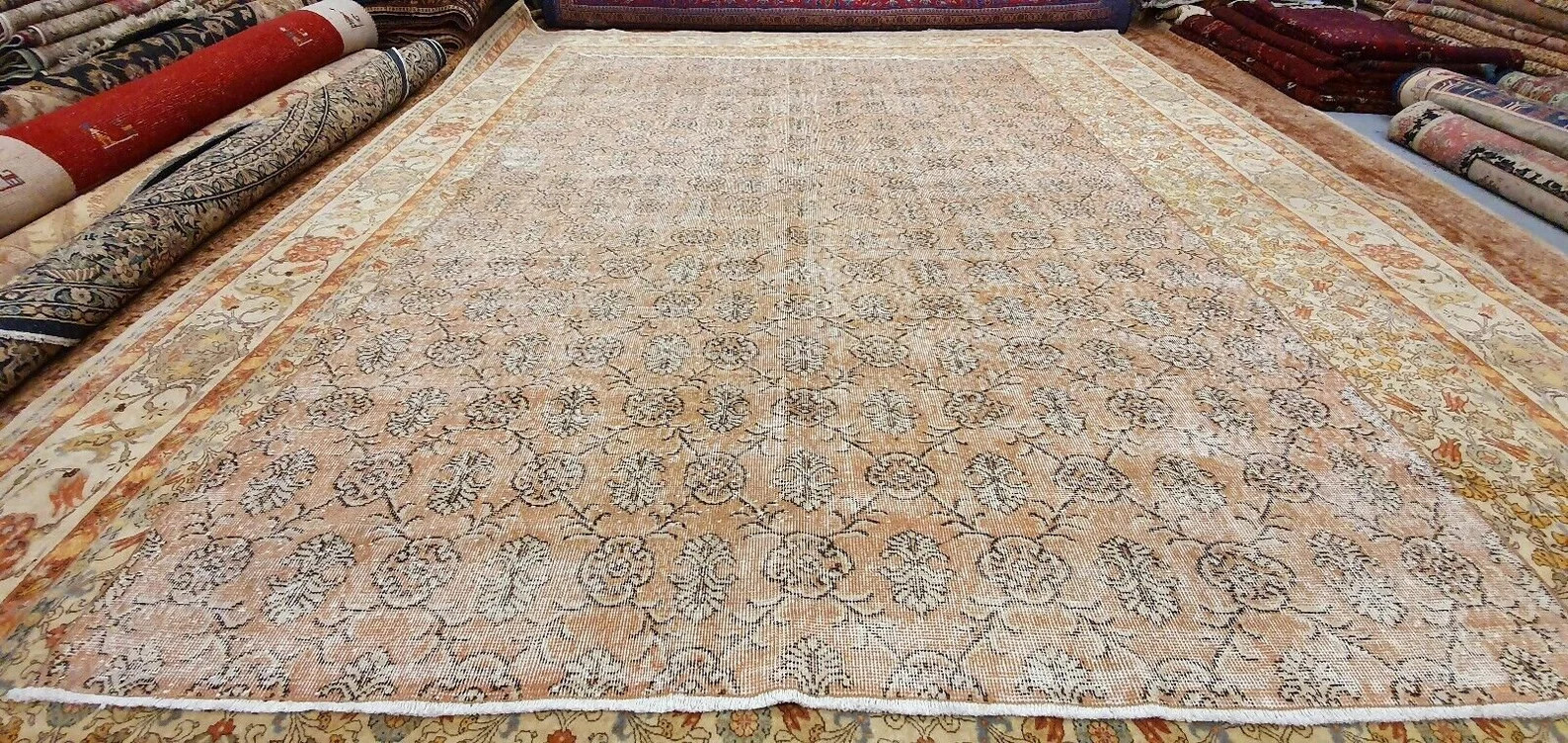 Rare Antique 1930-1940’s Distressed Wool Pile Natural Dye Oushak Area Rug 7x10ft