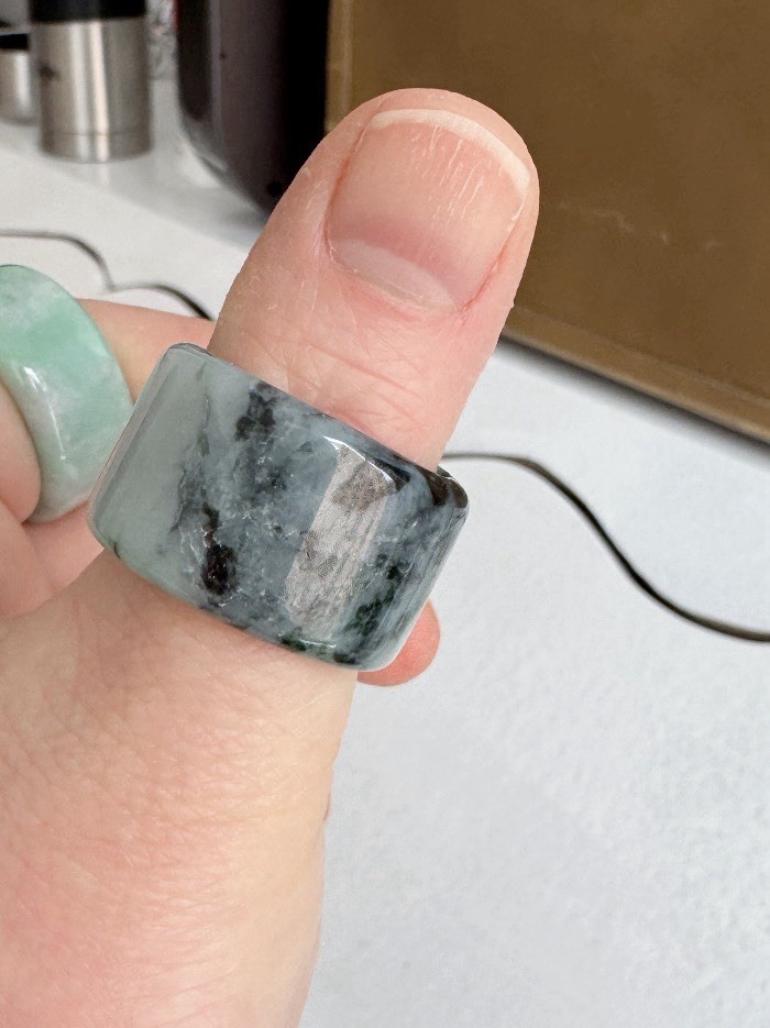 Black/green/white Men Big Jade jadeite US Ring Sz 11.5 Grade A