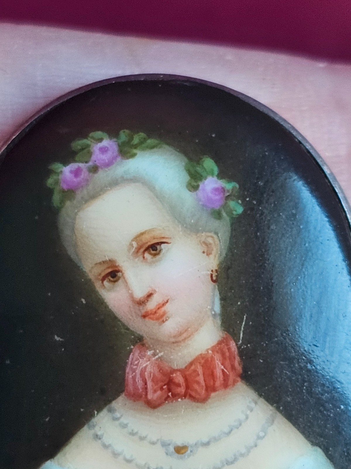 Edwardian Artisan Portrait Miniature Painting Pin Sterling Silver 1903
