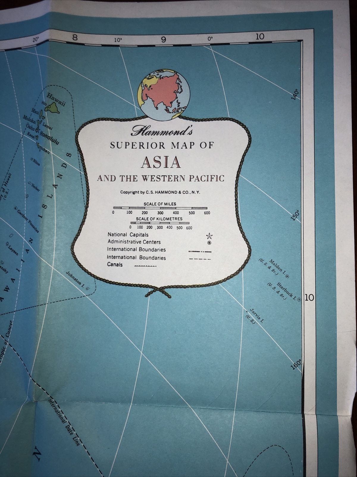 Hammond’s Superior Map of Asia & Western Pacific Huge Vintage Colorful 33″ x 48″